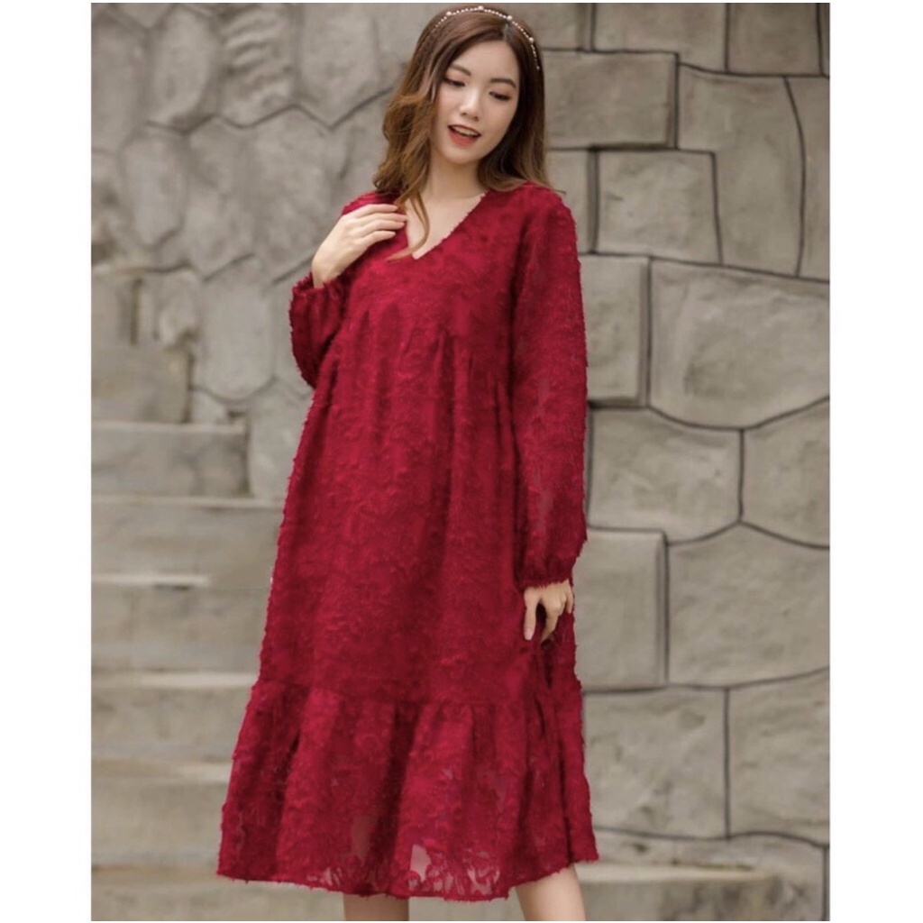 Đầm Bầu, Váy Bầu Thiết Kế Thời Trang Chất Vải Ren 2 Lớp Tay Ngắn, Tay Dài, Dáng Suông A086 Lin Store66