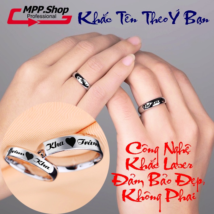 Nhẫn khắc inox kiểu mo tròn sáng, đẹp, không đen - số lượng 02 chiếc - tặng hộp - đảm bảo đẹp, không phai