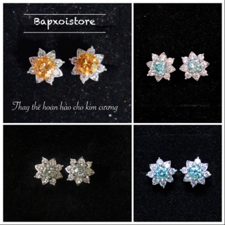 Bông tai FULL Moissanite 4,5ly xanh/trắng/vàng có kiểm định, viên tấm Moissanite; bạc 925 mạ bạch kim.