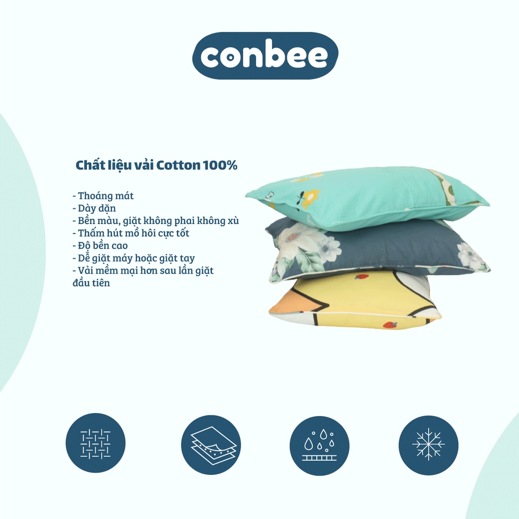 Vỏ gối nằm 50x70cm 45x65cm Cotton 100% Conbee, áo gối bao gối nằm thoáng mát không xù lông