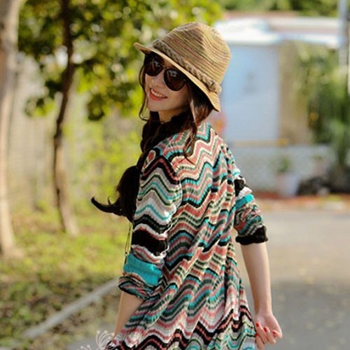 Lk LK❈Nón Cối Hoạ Tiết Kẻ Sọc Phong Cách Bohomian Cho Phái Nữ