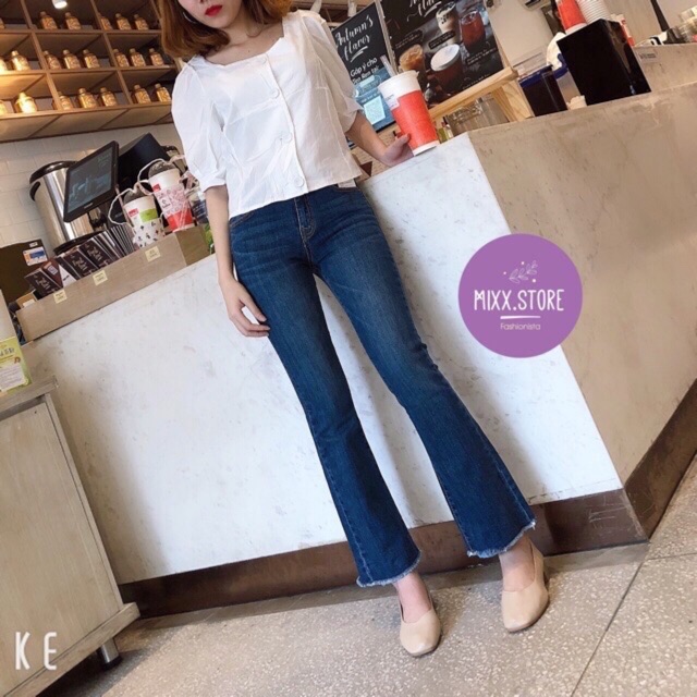 quần bò ống loe xanh trơn | BigBuy360 - bigbuy360.vn