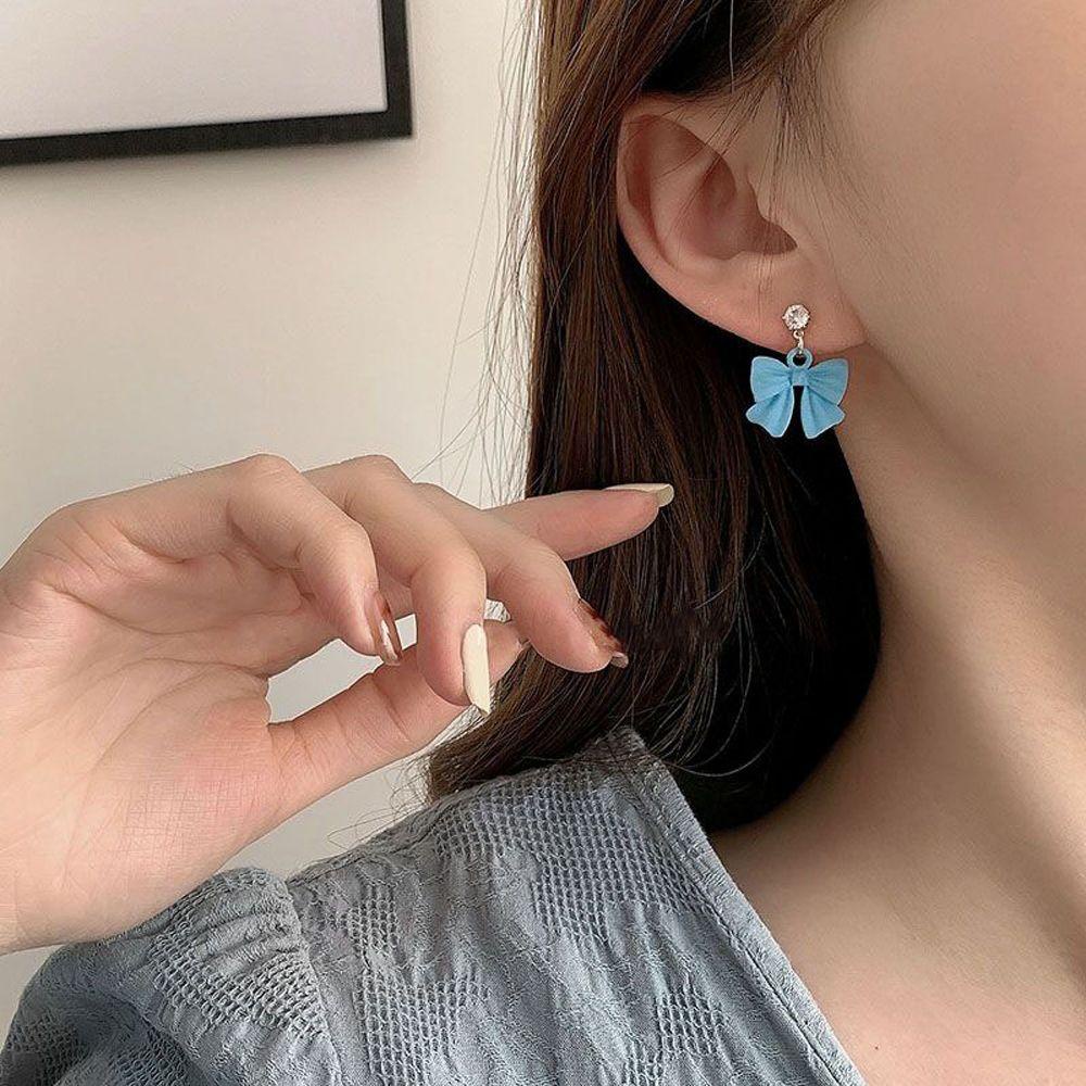 FORBETTER Đôi Bông Tai Hình Nơ Đính Đá Thời Trang Hàn Quốc