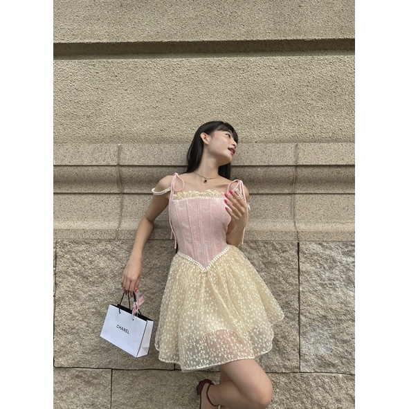 Caleelilou - Đầm Corset phối ren thêu Calista