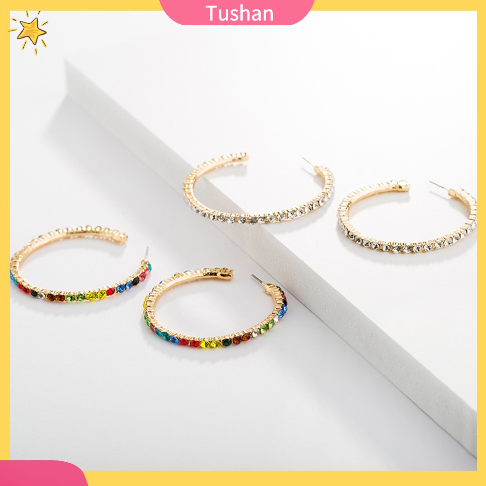 Đôi Khuyên Tai Tròn Đính Đá Thời Trang Cho Nữ