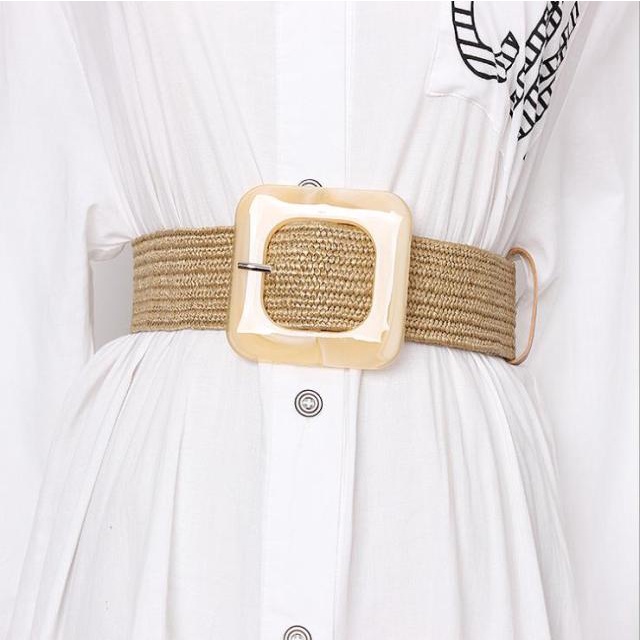 Thắt Lưng Dây Bện PP Co Giãn Mặt Vuông Thời Trang Mùa Hè Cho Nữ
