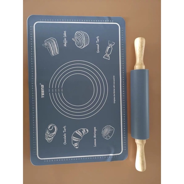 Thảm nhào bột sillicon chống dính kèm cây lăn bột silicon tiện dụng,  Dụng cụ cán bột làm bánh