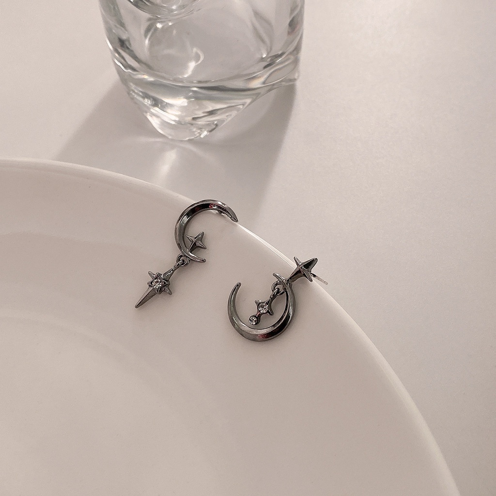 Bông Tai Hình Mặt Trăng Ngôi Sao Phong Cách hip hop Thời Trang Hàn Quốc