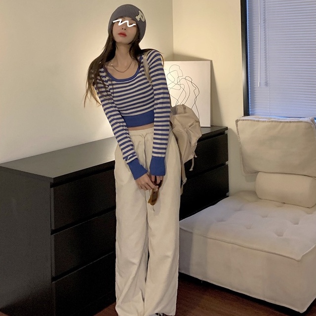 Áo len ZHELIHANGFEI tay dài họa tiết sọc ngang thời trang cho nữ