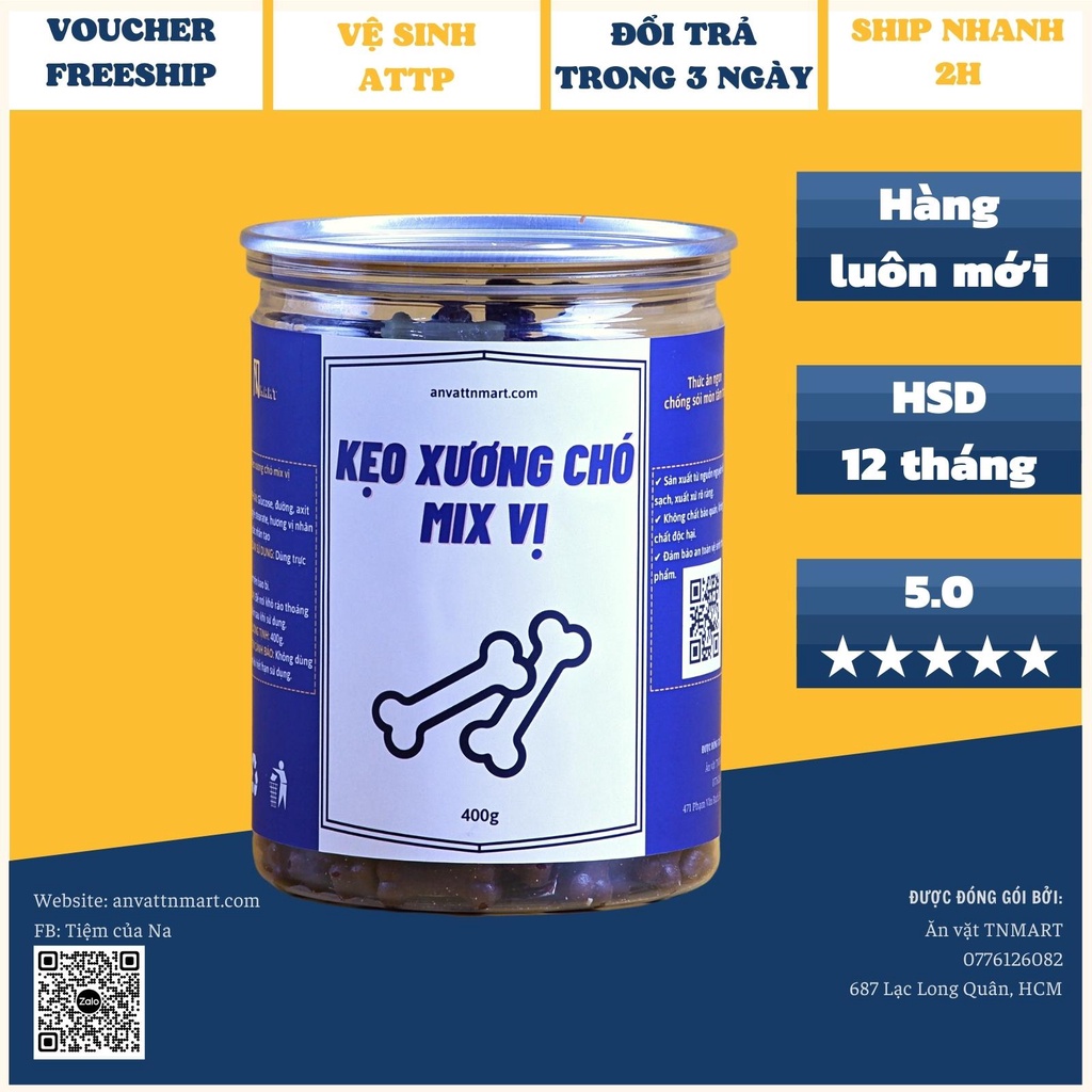 Kẹo xương chó mix 3 vị lon 400g - Ăn vặt TNmart Sài Gòn