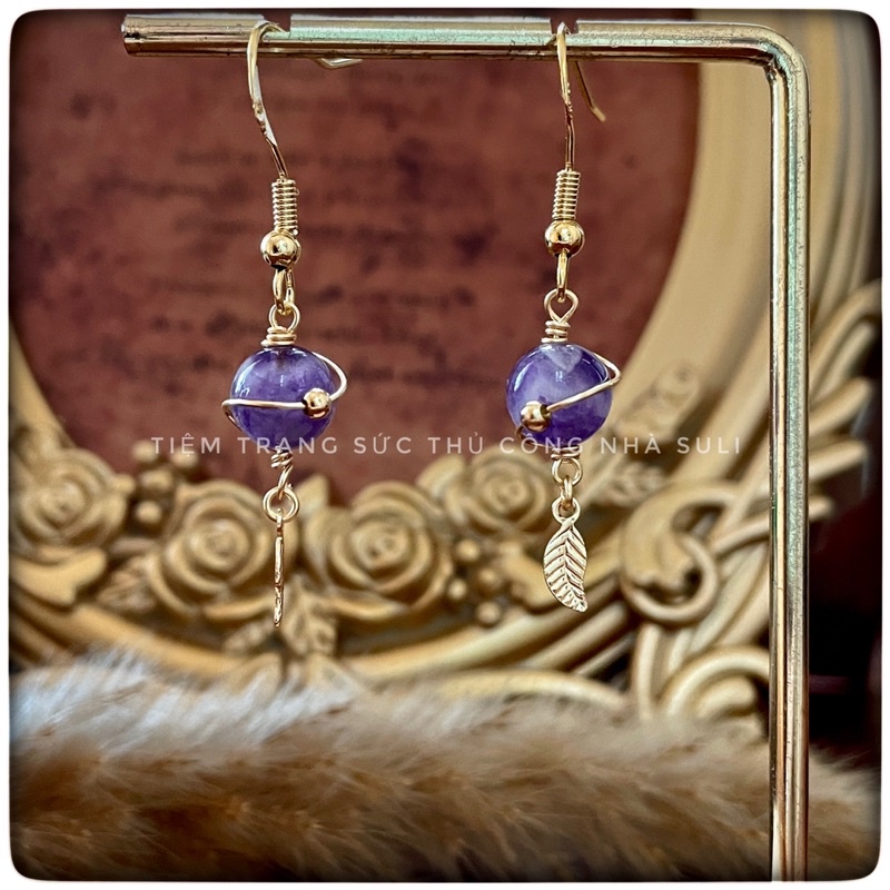Khuyên tai nữ stones, diy, thủ công, charm lá