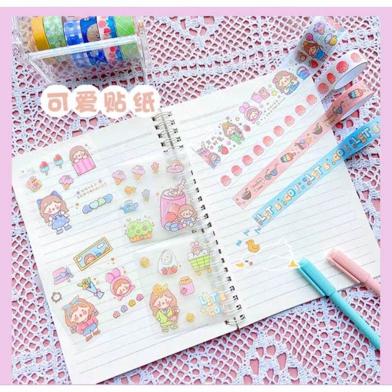 Hộp 4 tấm sticker và băng keo washitape 4 cuộn mã XM-20801, có clip