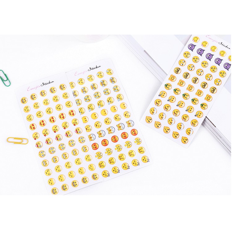 Set 12 tấm sticker mẫu mặt cười emoji màu vàng