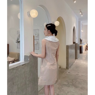 Đầm suông cổ peter pan bèo trắng