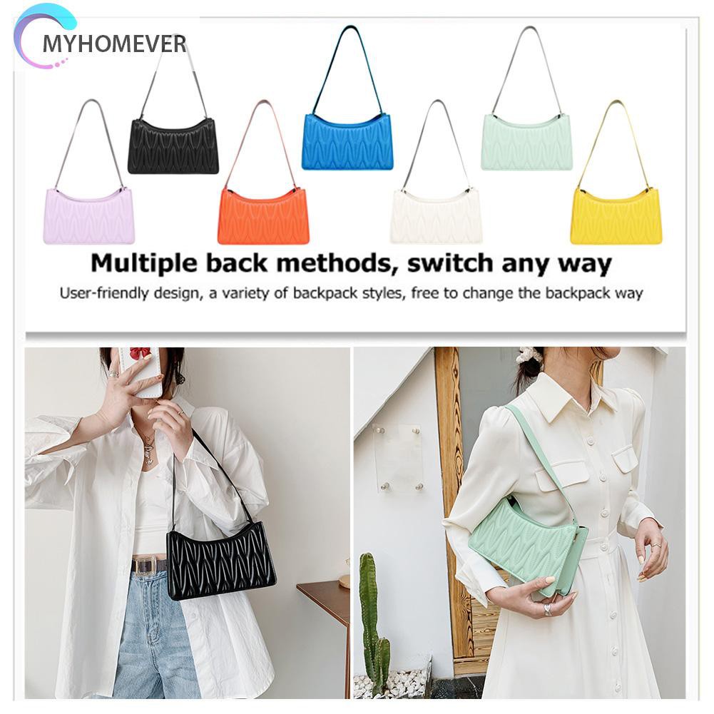 myhomever Fashion Women PU Solid Color Pleated Shoulder Underarm Bag Hobos Handbags