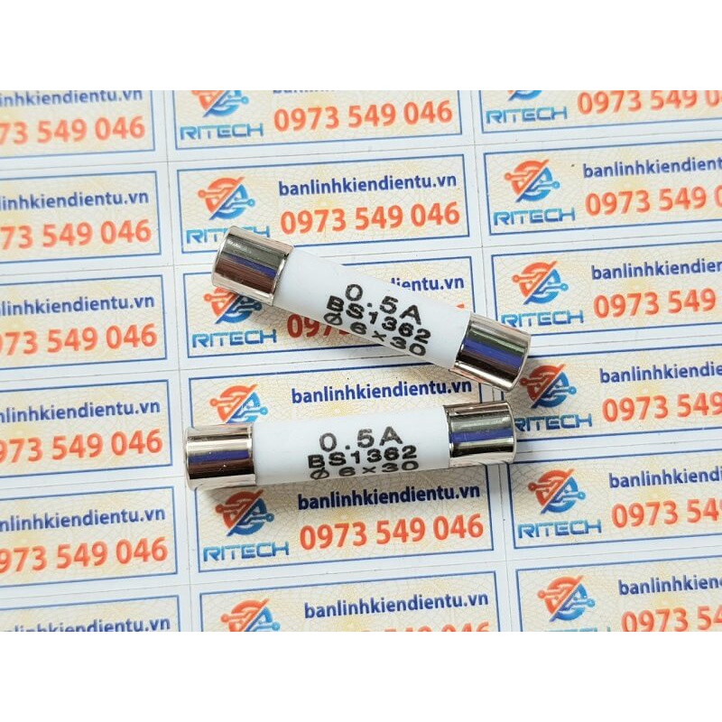 [Combo 10 chiếc] Cầu chì sứ R058 0.5A 250V BS1362 6X30MM