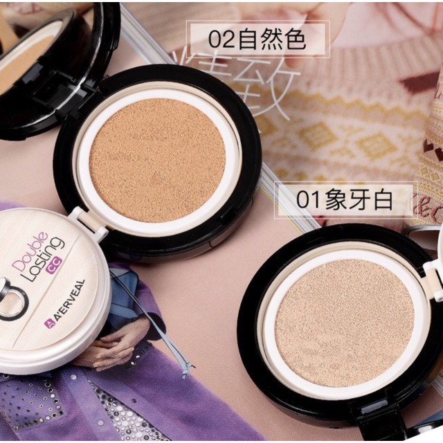 (1+1) Full Set Phấn Nước Nền A'ERVEAL Màu Vàng Double Lasting CC Tặng Kèm Lõi Thay Dễ Thương