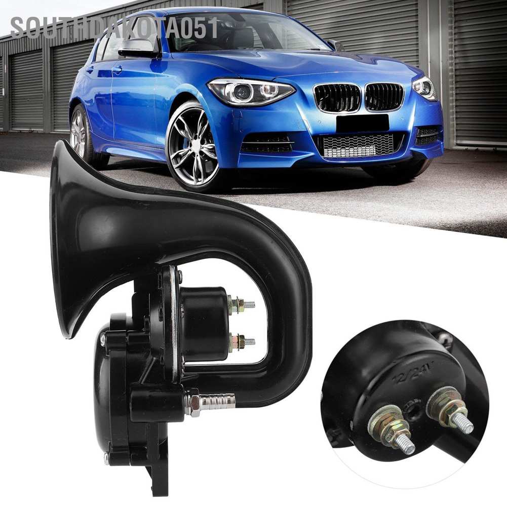 Còi hơi ốc sên điện tử 12V/ 24V 120dB âm thanh lớn màu đen thông dụng dành cho xe hơi xe buýt xe tải xe lửa