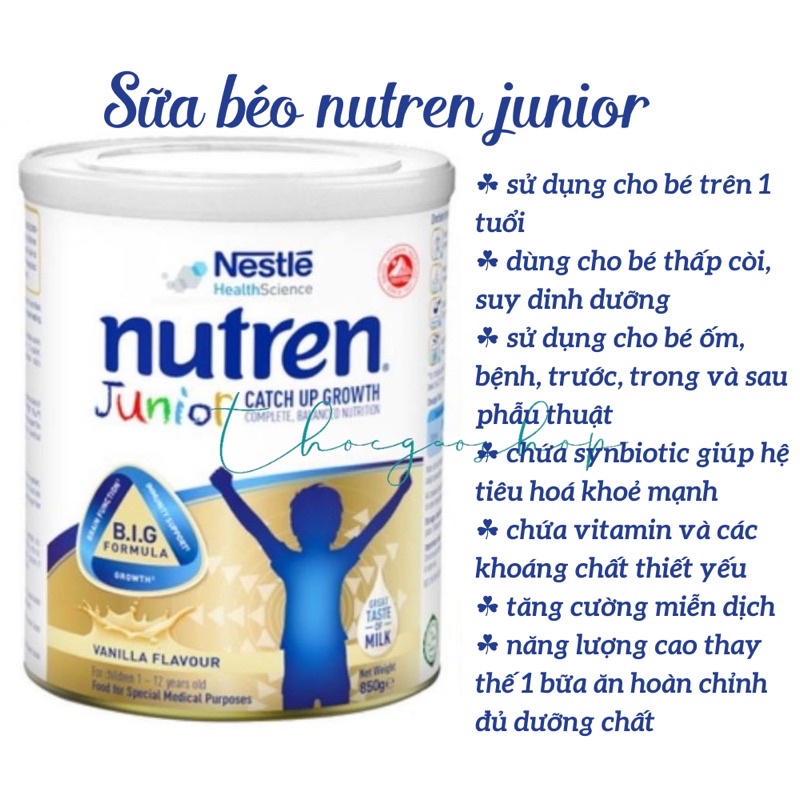 Sữa béo Nutren junior 800gr dành cho trẻ 1-10 tuổi Thuỵ Sỹ