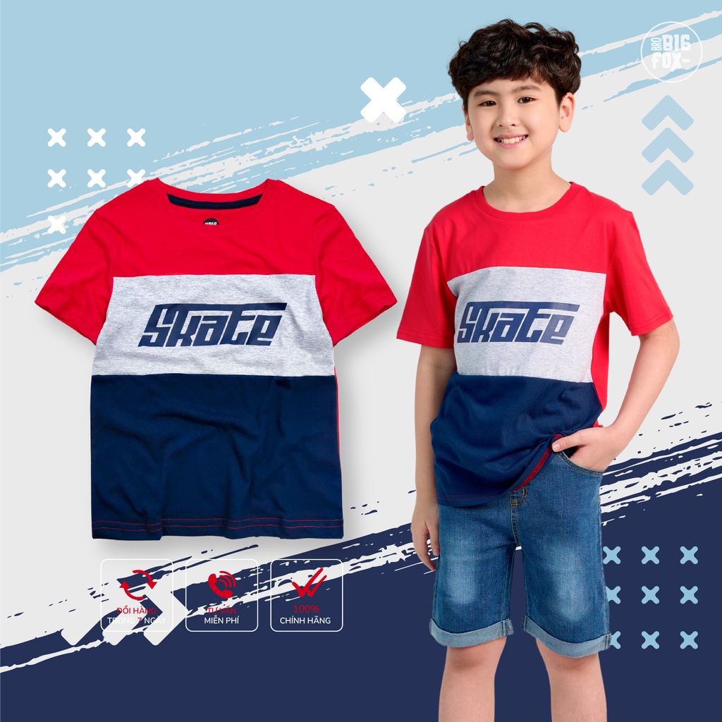 Áo Phông Bé Trai Size Đại Bigfox Cộc Tay Phối 3 Màu Chất Liệu Cotton Mềm Mịn Mặc Đi chơi Size 3-11 tuổi