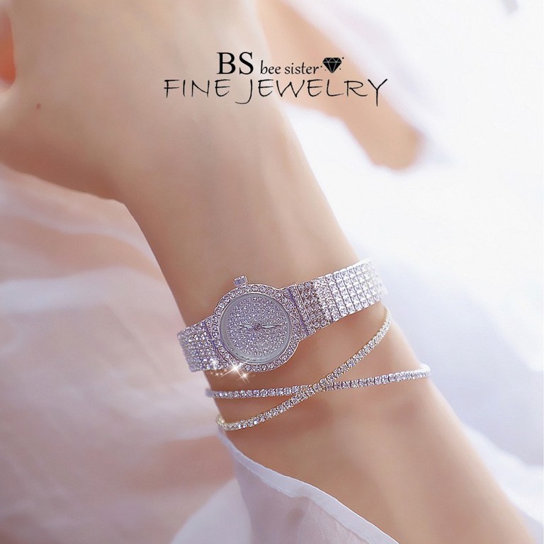 Đồng Hồ Nữ BS BEE SISTER BS152 Size 24mm Dây Kim Loại Full Đính Đá Sang Trọng - Tặng Kèm Hộp
