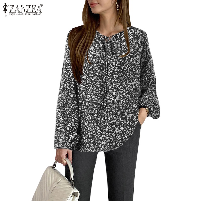 Áo kiểu Zanzea tay dài cổ tròn họa tiết dịu dàng thời trang dành cho nữ