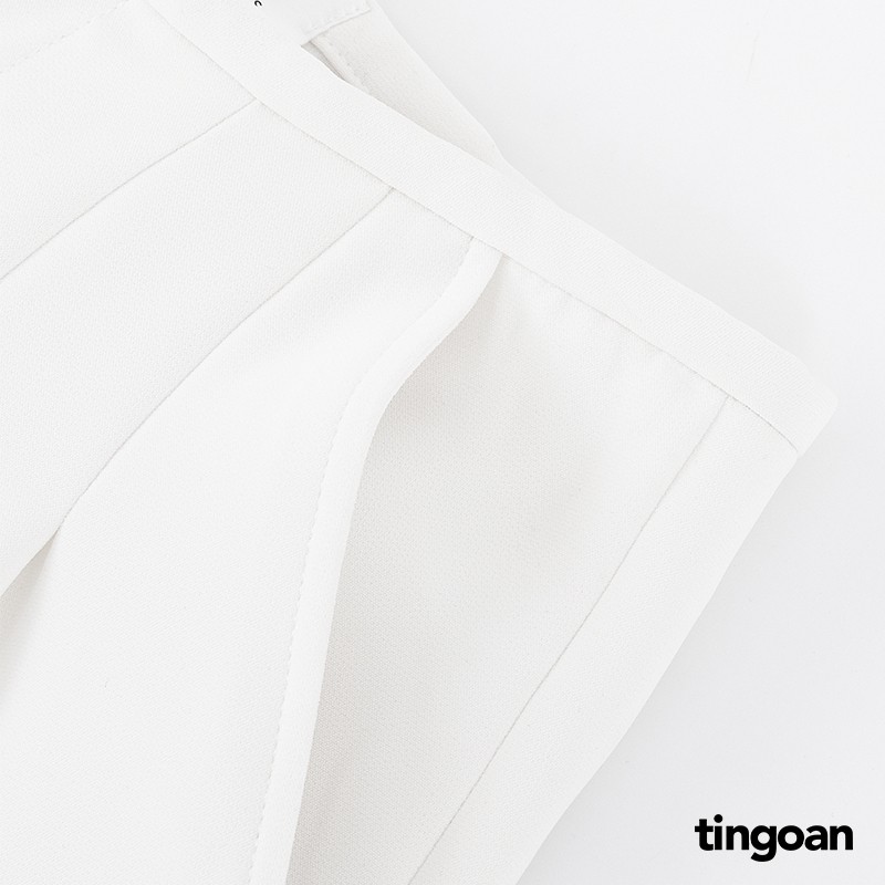 TINGOAN® - Quần dài ống xuông rộng chiết ly buộc dây eo chống nhăn trắng tingoan JANE CULOTTES v2/WH