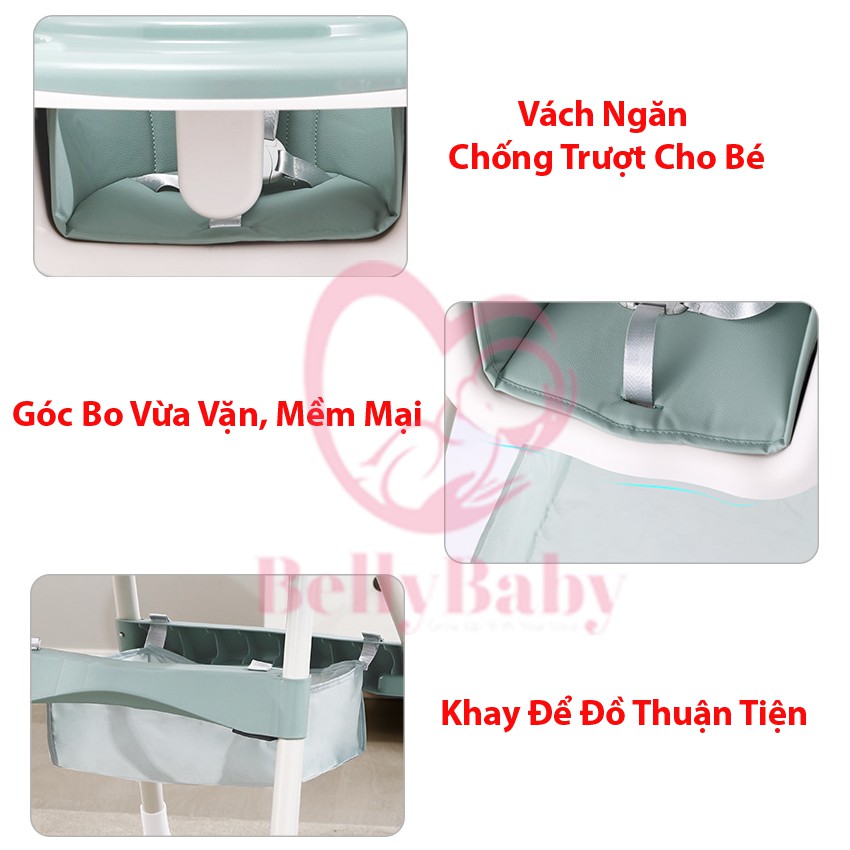 Ghế Ăn Dặm BellyBaby BB105 Có Bánh Xe Full Phu Kiện Đệm, Chân, Đai