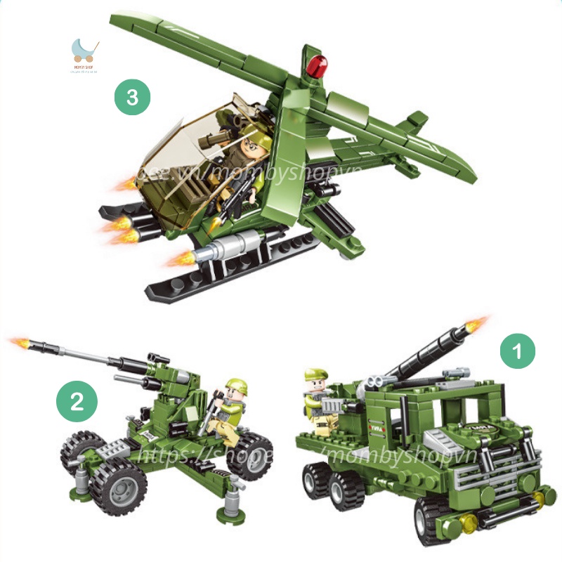 Bộ đồ chơi Lego xếp hình xe tăng, xe bọc giáp, Mô hình lắp ráp xe chiến đấu quân độ, Hơn 800 chi tiết với 27 tạo hình