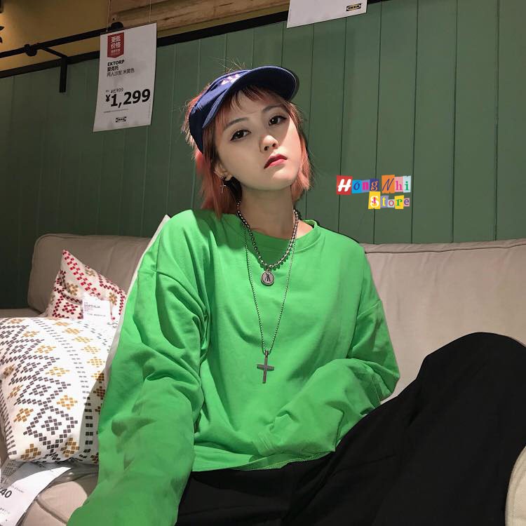 Áo Thun Tay Dài Trơn Long Tee Ulzzang Unisex Dáng Rộng Màu Xanh Lá - MM