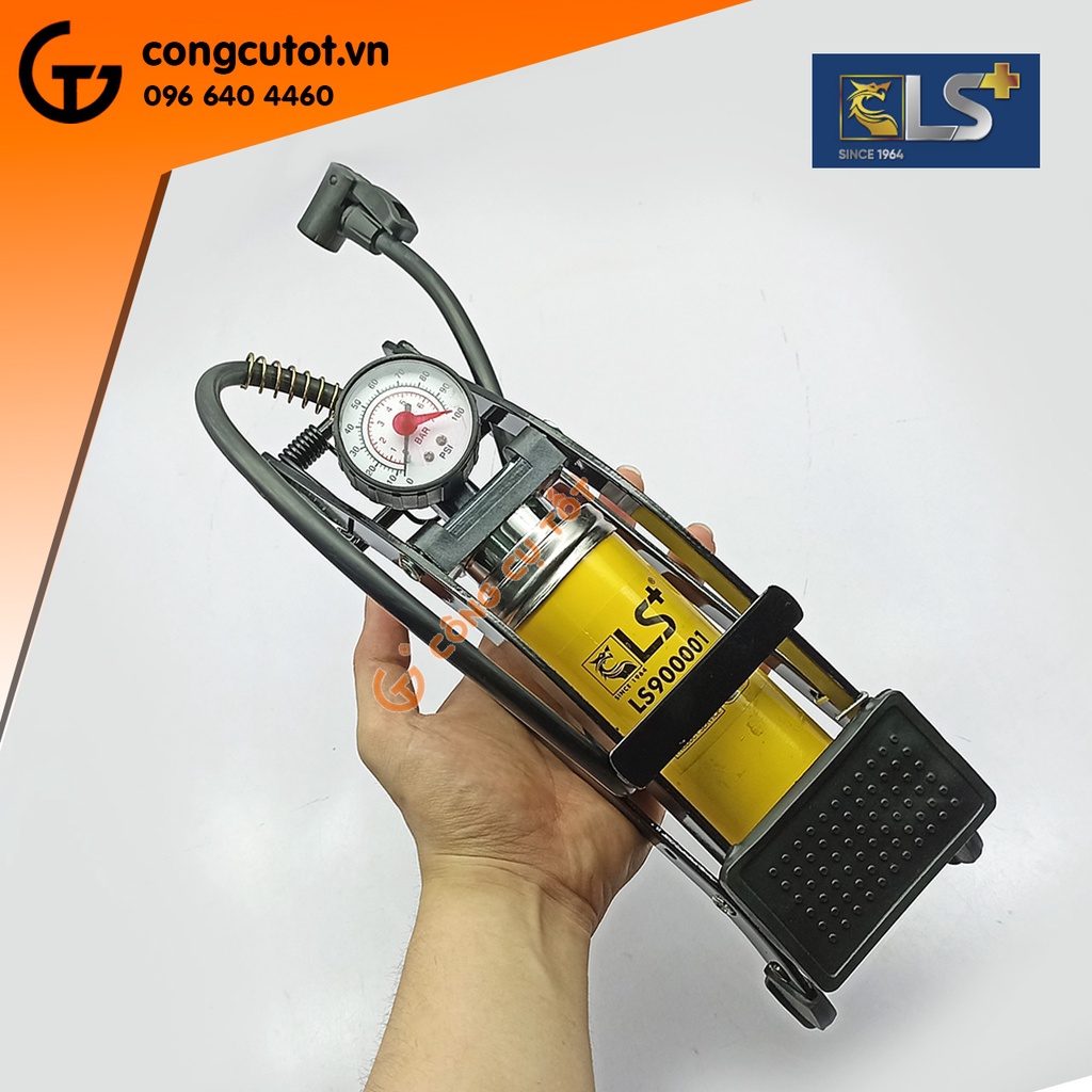 Bơm xe đạp chân 1 ống pitong áp 100psi 7 cân hơi hiệu LS+ dùng cho xe đạp, xe máy và ô tô,..