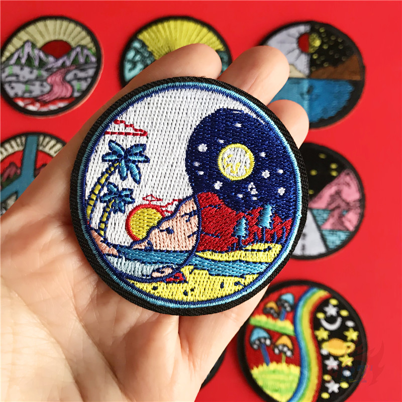 Miếng dán ủi họa tiết bình minh & hoàng hôn kích thước 6cm trang trí DIY