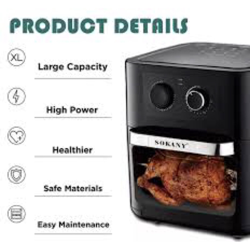 Nồi Chiên Không Dầu dung tích lớn Sokany AF-003 10L Công Suất Lớn 1700W Với Công Nghệ Nướng Chân Không