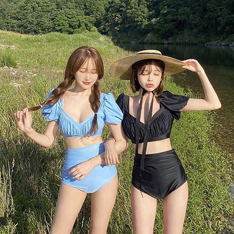 Phiên bản áo tắm Hàn Quốc mới 2021 của phụ nữ áo tắm ngắn tay tách rời quy tụ trang phục bơi suối nước nóng bên bờ biển thắt lưng cao và bikini