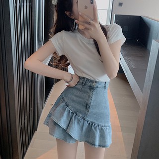 Chân váy jean ngắn（có lót trong) viền đuôi cá xinh hàng Quảng Châu (order)