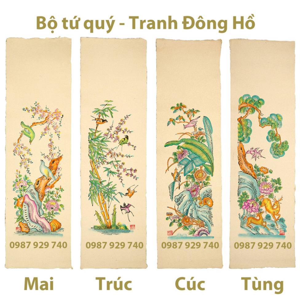 Bộ tranh Đông Hồ TỨ QUÝ Tùng - Cúc - Trúc - Mai (25x90cm) - không gồm khung tranh - tranh treo tường trang trí tết đẹp