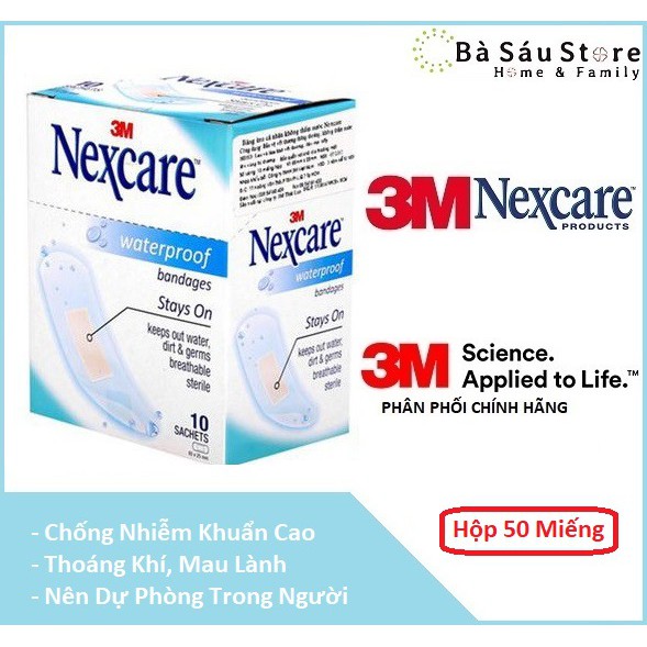 Hộp 50 Miếng Băng Keo Cá Nhân Chống Thấm Nước Nexcare 3M - 2.5 x 6.5cm