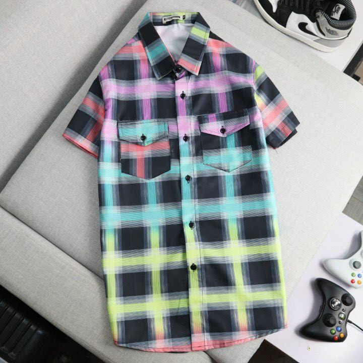 Áo sơ mi nam tay ngắn phối khóa kéo sang, đẹp, cá tính chất lụa kate cao cấp giá rẻ chuẩn shop
