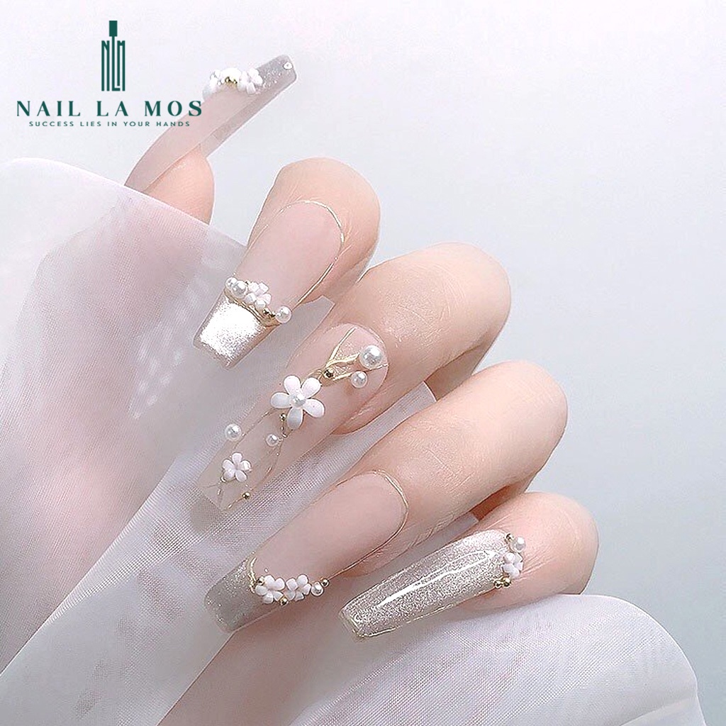 Phụ kiện hoa nhí nail mix bi - hoa sứ nhí nail màu trắng đính móng phong cách Hàn Nhật