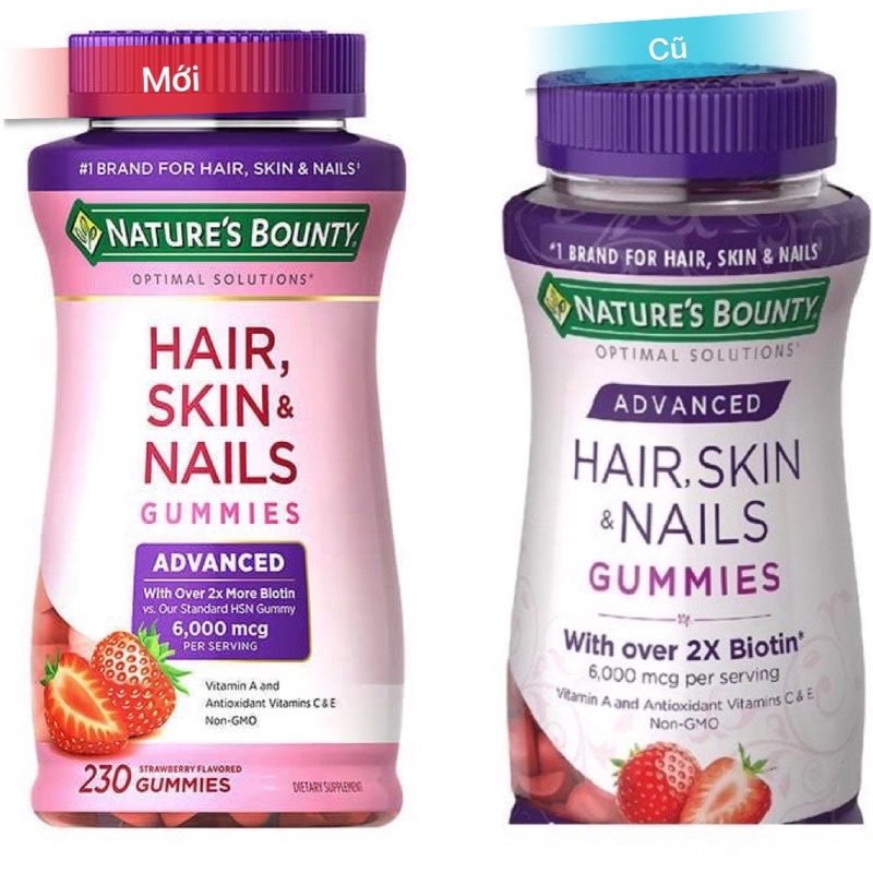 Kẹo dẻo Hair, Skin & Nails Gummies 🍓 (230 viên) (mới) (vị dâu) (6000mcg Biotin)