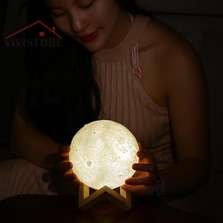 3D Print Moon Lamp Rechargeable LED Night Light Touch Switch Bedside Lights