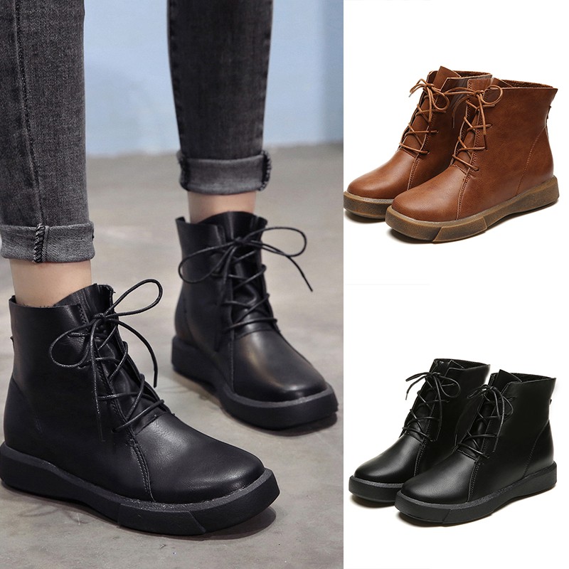 Womens Cool Short Punk Martin Boots Lace-up Military Combat Flat Shoes Fashion