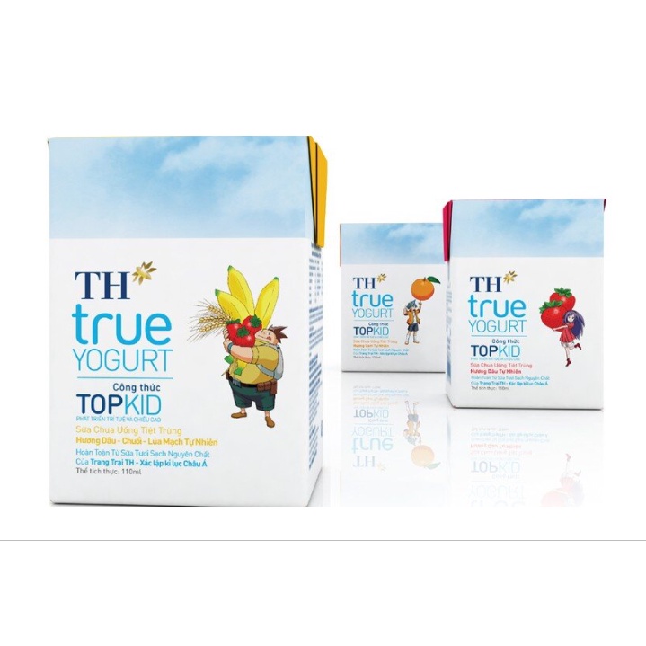 Sữa TH Yogurt Topkid vị Cam, Dâu, Chuối lốc 4 hộp 110ml