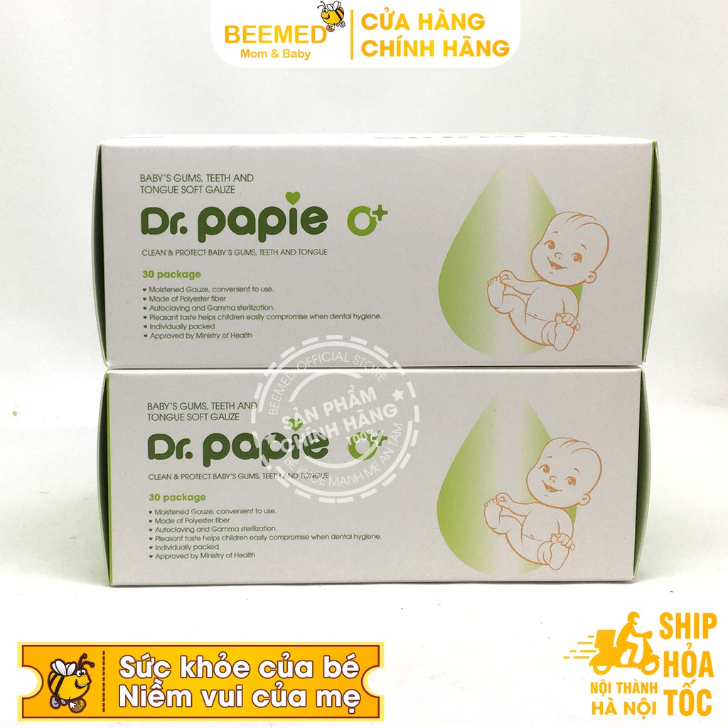 Dr Papie - Gạc rơ lưỡi cho bé Dr Papie - Gạc lau răng, rơ miệng cho bé - Hộp 30 gói