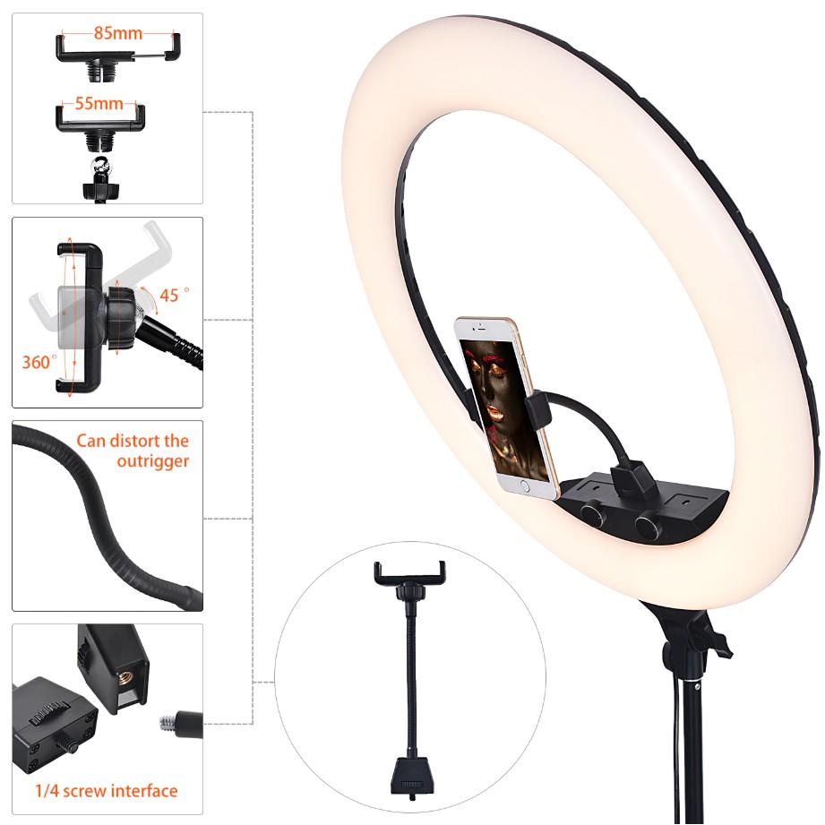 Đèn Livestream 45cm 3 Kẹp 3 Chế Độ Sáng Kèm Điều Khiển Và Chân 2m1 - Đèn Livestream Bán Hàng Chuyên Nghiệp Siêu Sáng