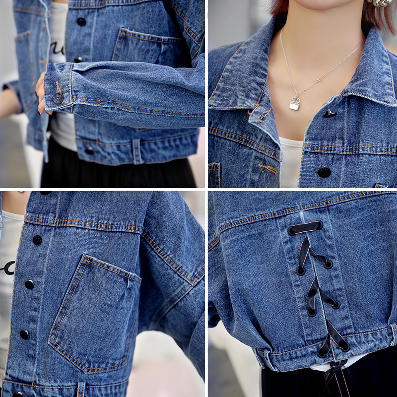 2021 Korean Style Bandage Short Denim Jacket  Women Casual Pocket Cropped Jeans Jacket Denim Student Tide Slim Jacket