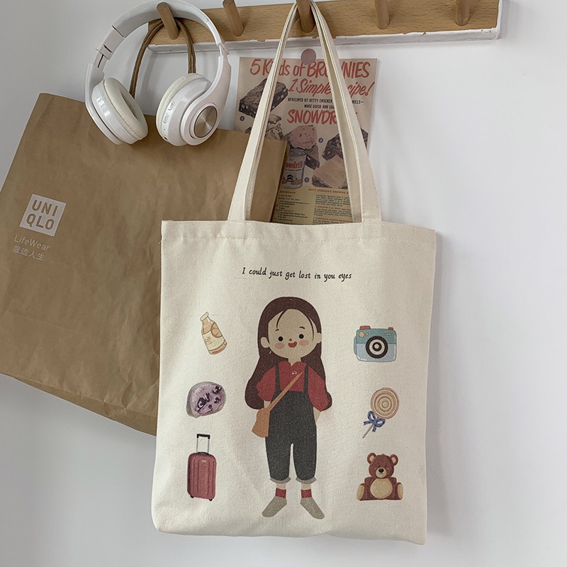 Túi Xách Canvas Cỡ Lớn Họa Tiết Hoạt Hình Đáng Yêu Cho Nữ