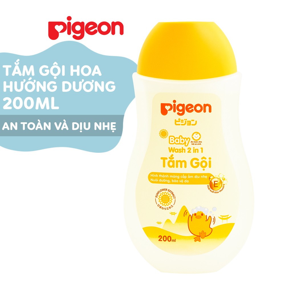 Sữa Tắm Gội Pigeon Cho Bé Dịu Nhẹ 200ml Hoa Hướng Dương (Tắm Gội 2in1 Sơ Sinh, Không cay mắt)