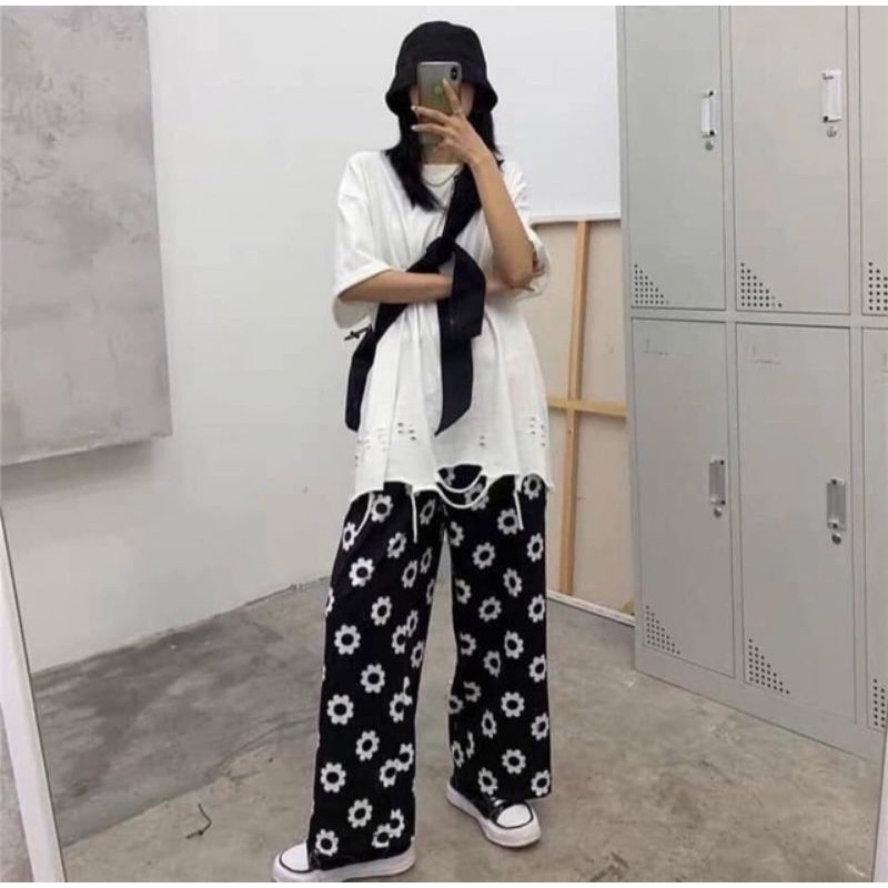 Quần cartoon ulzzang in hoạt hình unisex dáng rộng ống suông - thiết kế hoạ tiết hình thú có Video ,Ảnh thật
