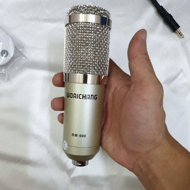 Bộ combo mic livestream hát karaoke micro woaichang BM900 card V8 bluetooth và chân màng lọc BH 6 tháng